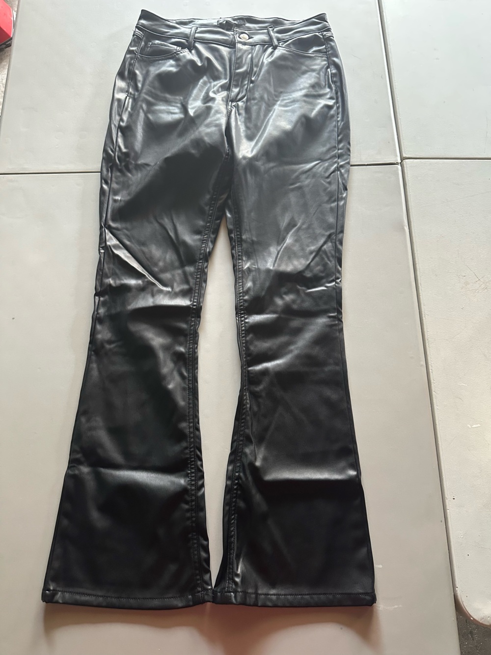 Women's Black Faux Leather Flare Pants by Forever 21 Sz M